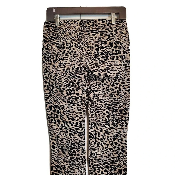 L.e.i Pants Womens Pull On Leopard Print Medium Black Tan Drawstring Wide Band - Picture 2 of 4